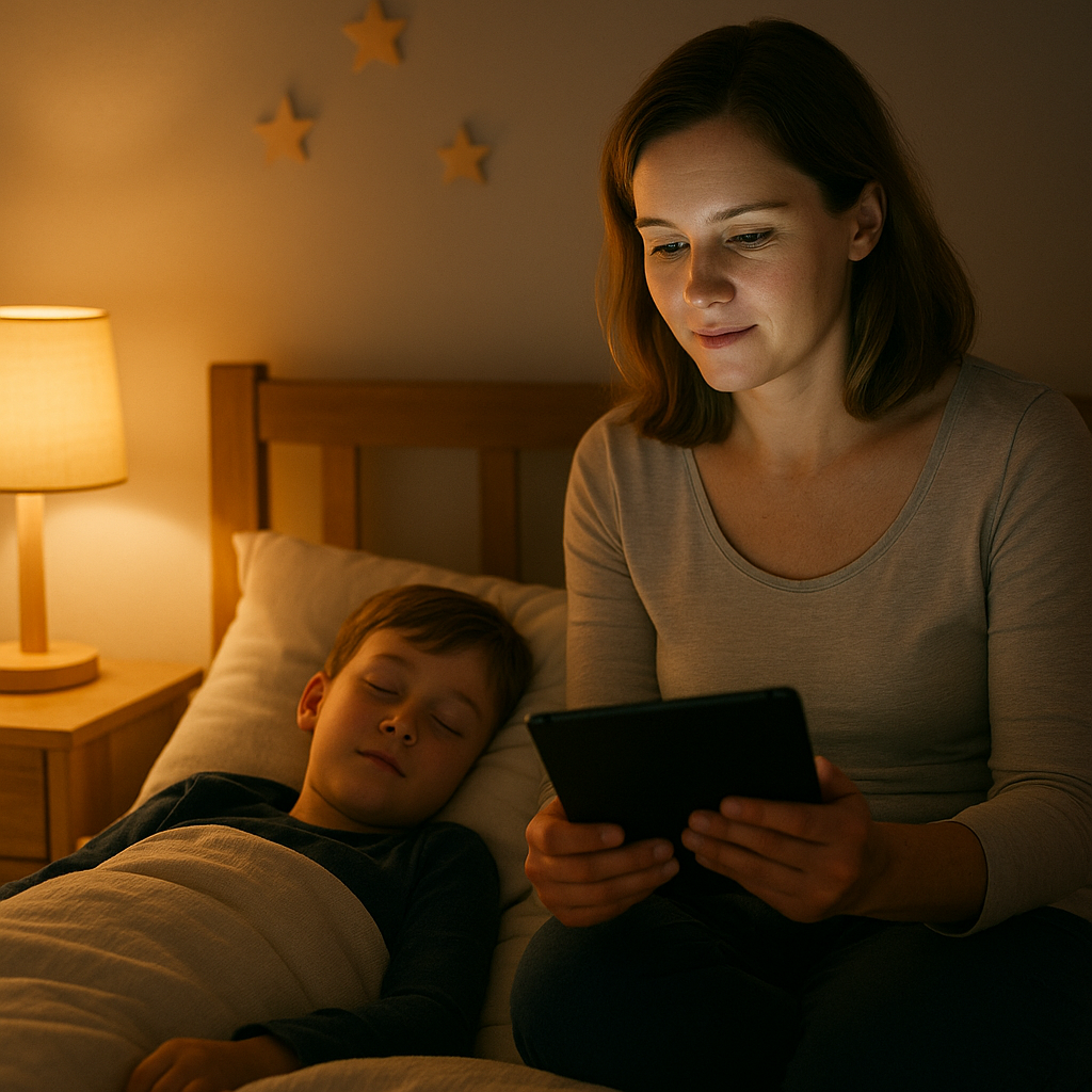 Photo illustrating how calming bedtime stories help children transition to sleep faster.