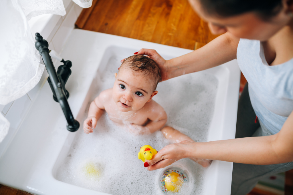 Toddler bedtime routine starting with a bath.