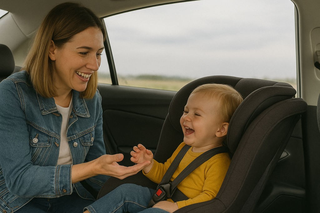 The image showing the importance of staying flexible and positive during long drives with toddlers.