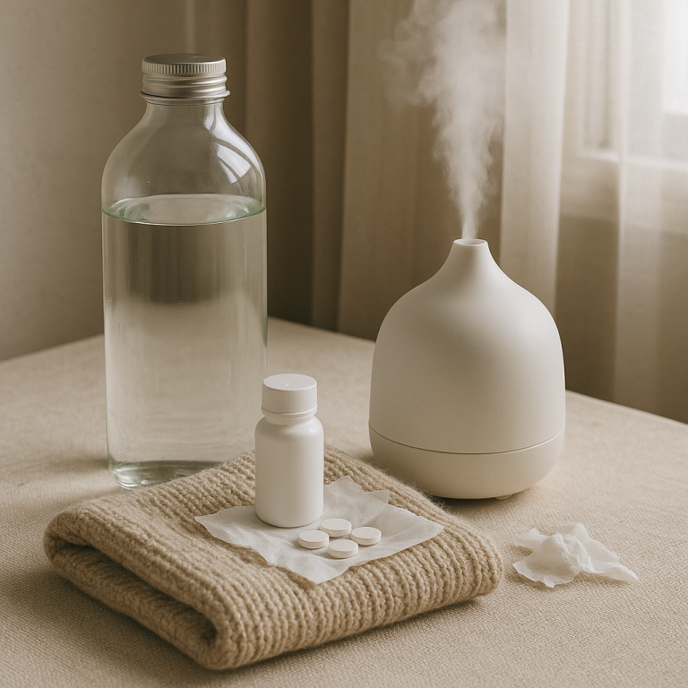 Glass of water, humidifier, and soft toy beside toddler bed